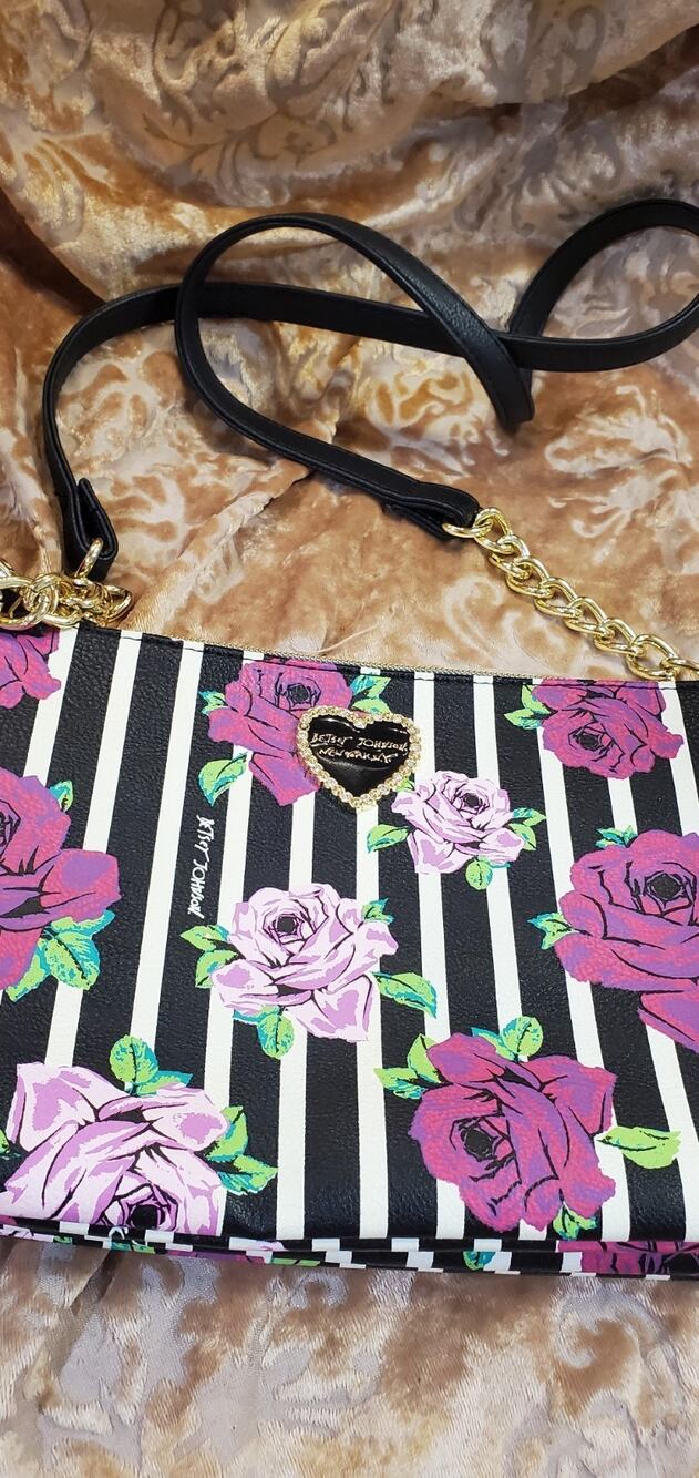 Betsey Johnson Rockin Roses Crossbody Bag Stripe Rose Festival Concert Glam